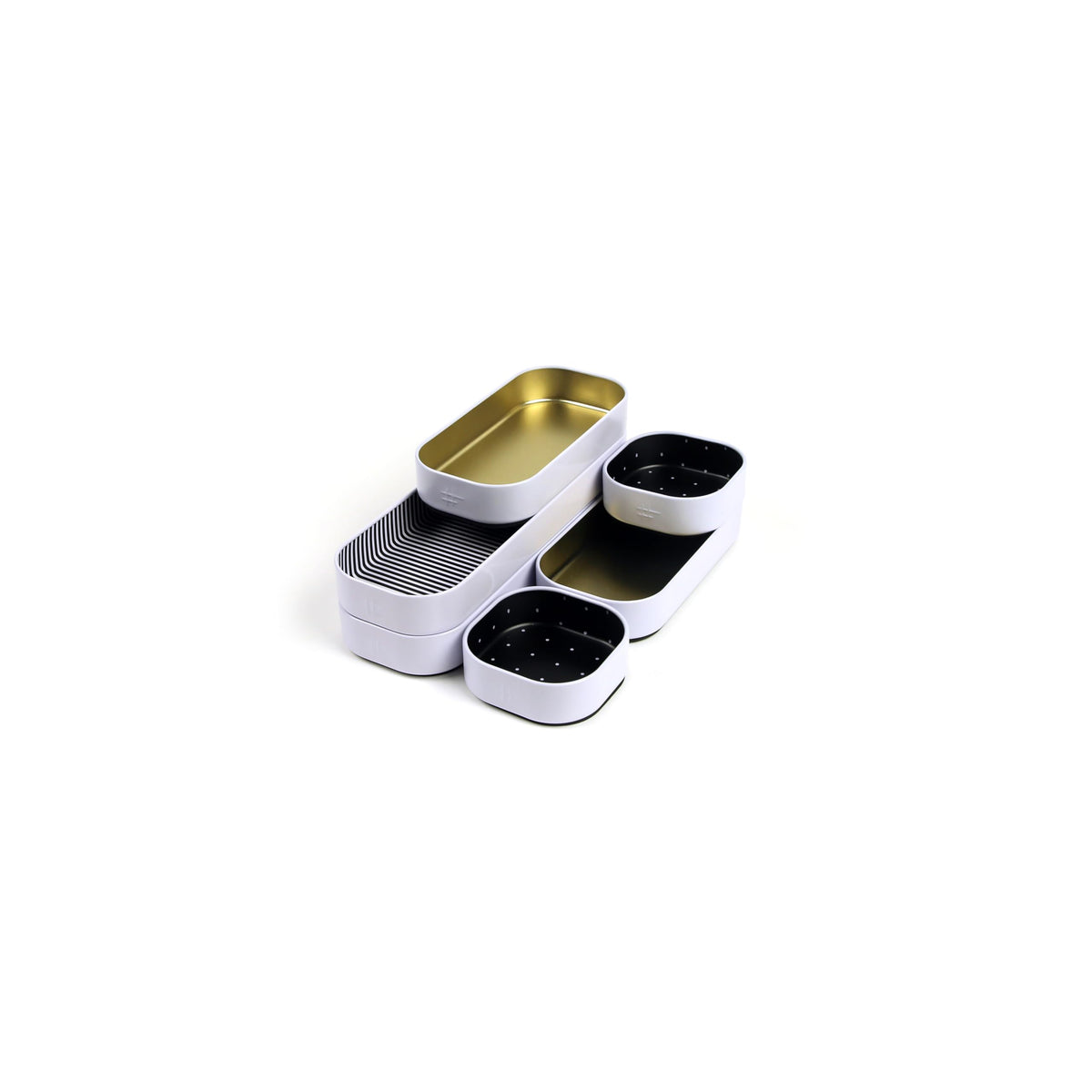 Three by Three Seattle Metal Drawer Organizer Tray Set, 6-Pc, 1" (Gold)