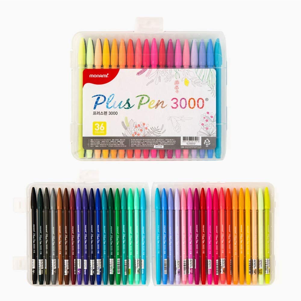 MONAMI Plus Pen 3000 Felt Tip Pens, Fine Point (0.4mm), Coloring/Drawing/Journaling, Assorted