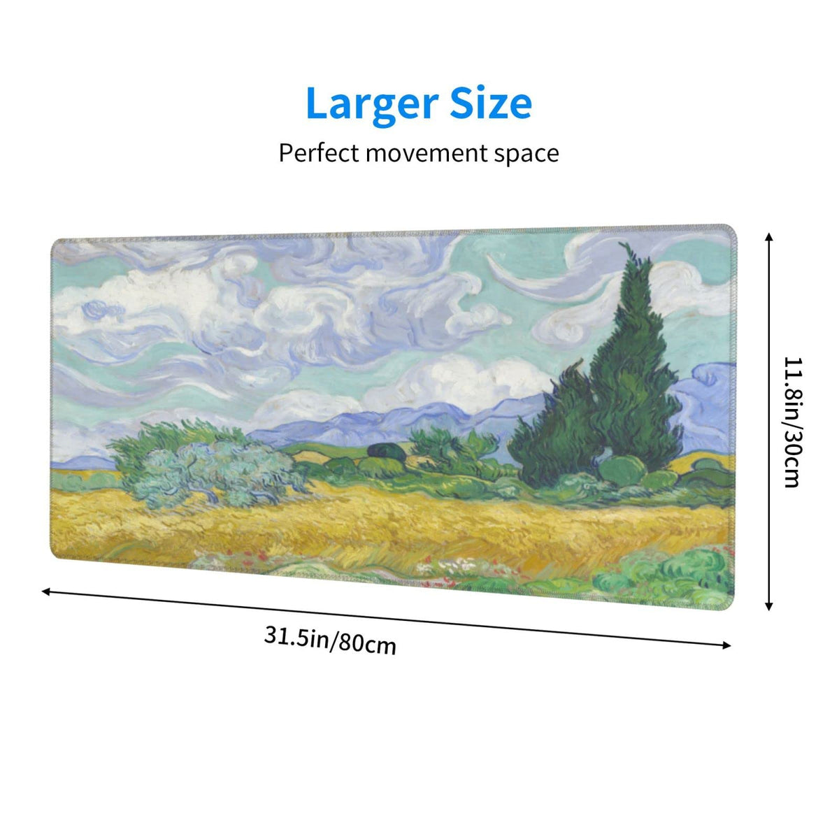 Van Gogh Wheat Field with Cypresses Mouse Pad Extended Large Gaming Mousepad XL Big Long Oversized