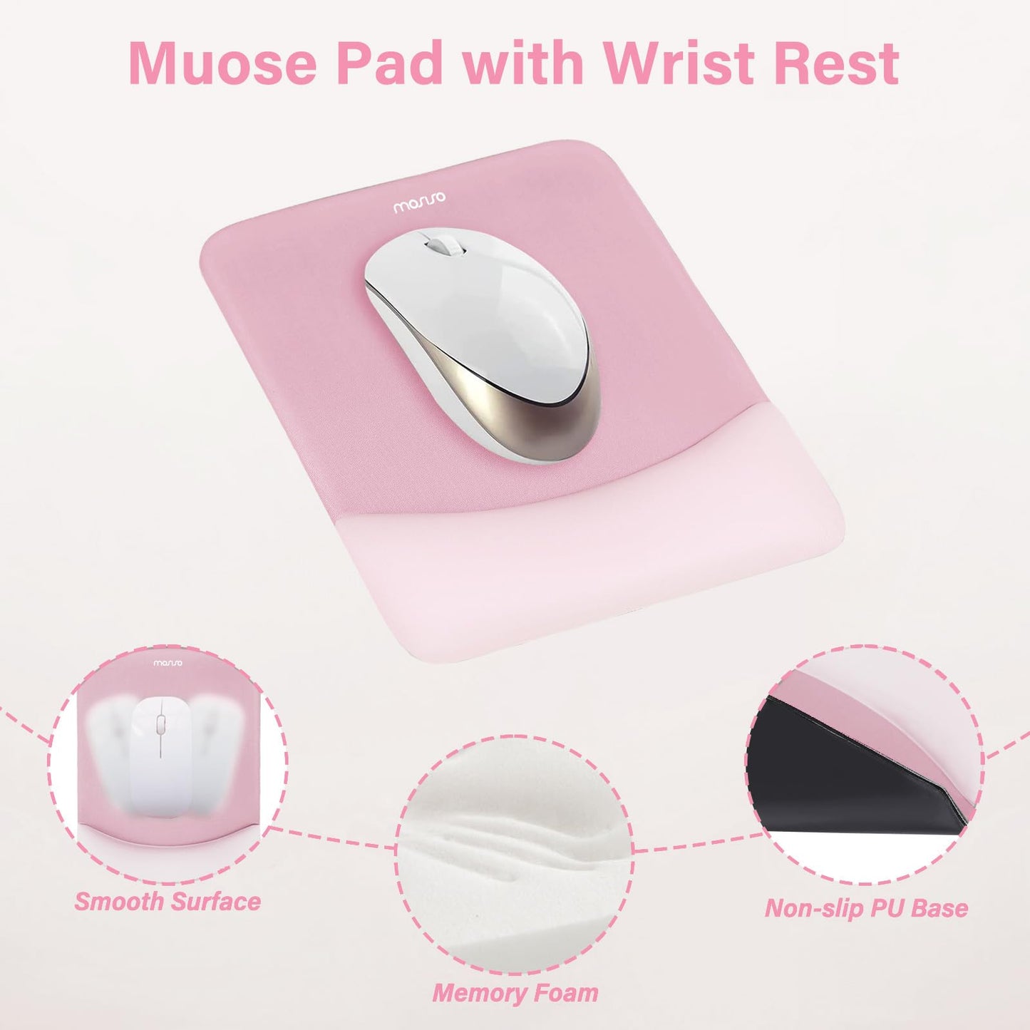MOSISO Wrist Rest Support Mouse Pad & Keyboard Set, Pink