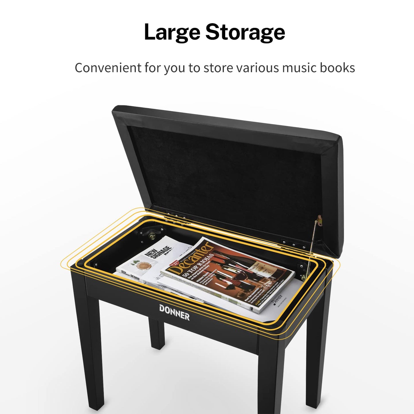 Donner Piano Bench with Storage, Solid Wood Keyboard Bench Piano Bookcase Stool Chair Seat with