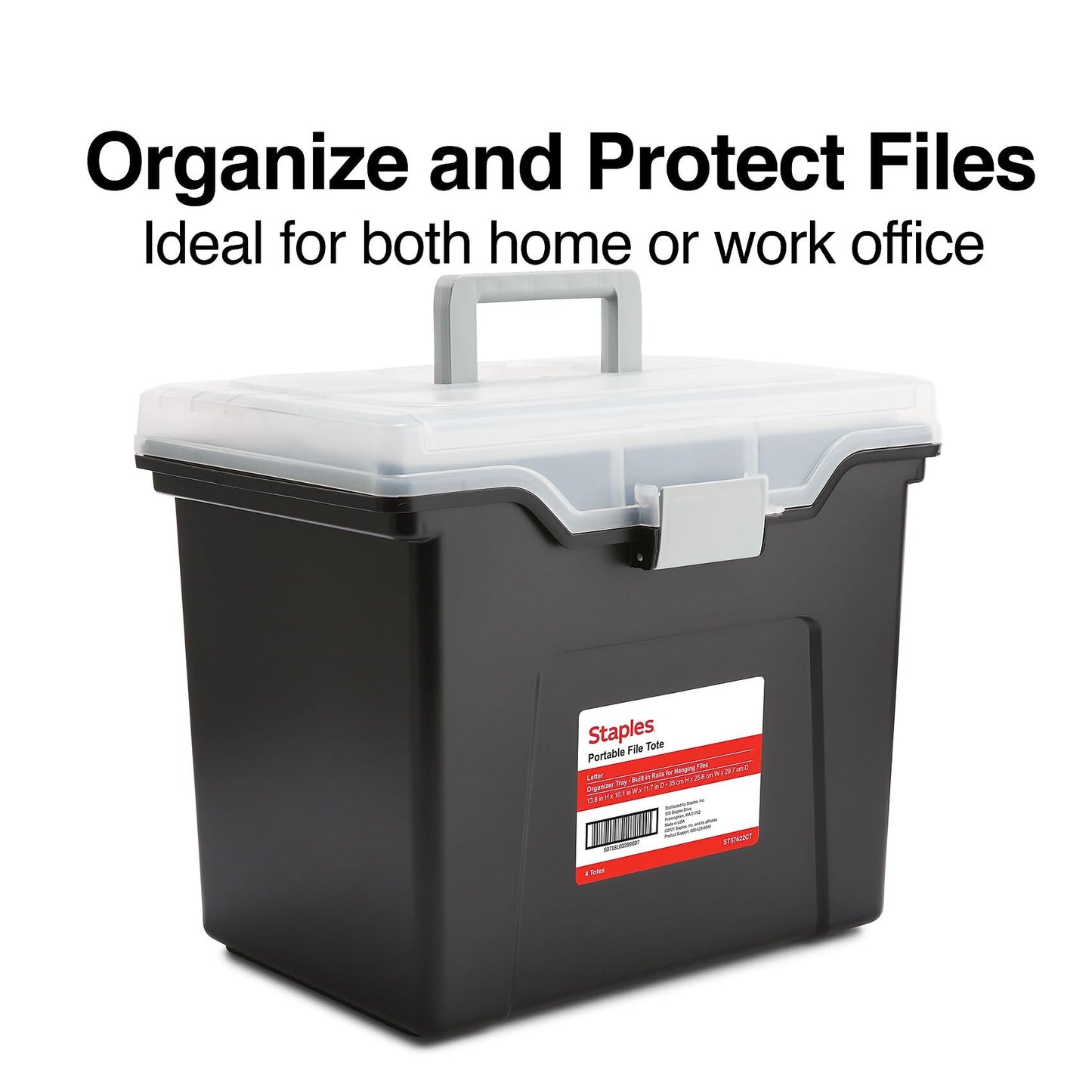STAPLES File Box Portable Tote, Letter Size, Black, 4/Carton