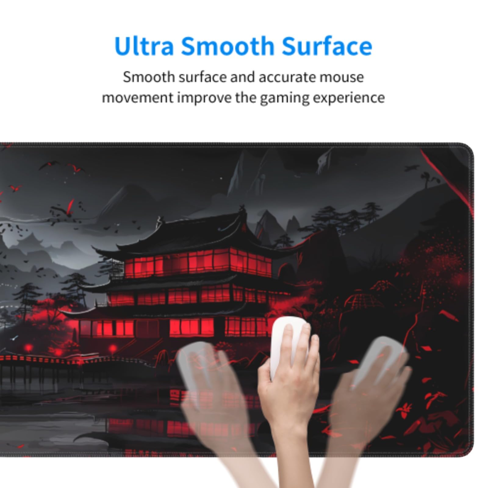 Black Red Japanese Mouse Pad XL 31.5 X 11.8 Inch Design Style Extended Large Gaming Mousepad