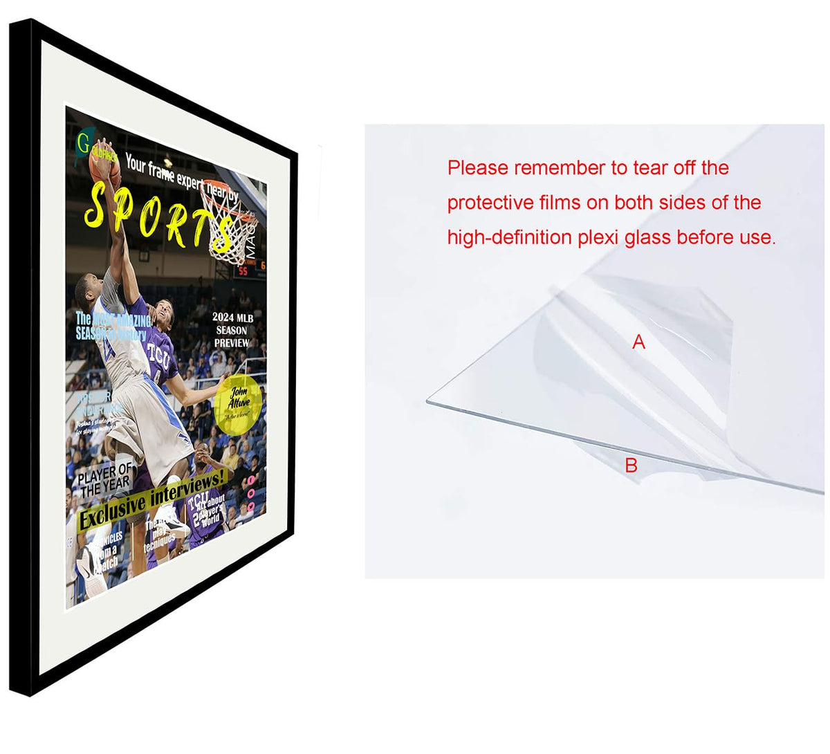 Goldfinch 8 Pack Sports Magazine Frame, Fits 8.5x11.25 Inches, White Mat