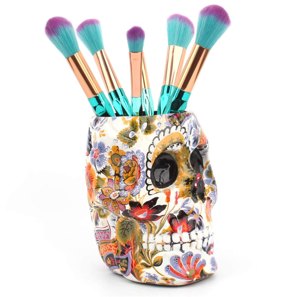 UnionKK 1 PCS Skull Pencil Holder Skeleton Pen Storage Organizer for Office Desk Skull Head Makeup