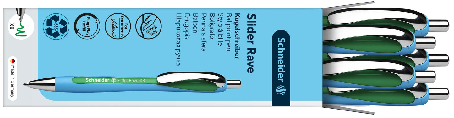 Schneider Slider Rave XB (Extra Broad) Ballpoint Pen, Refillable + Retractable, 1.4 mm, Light Blue