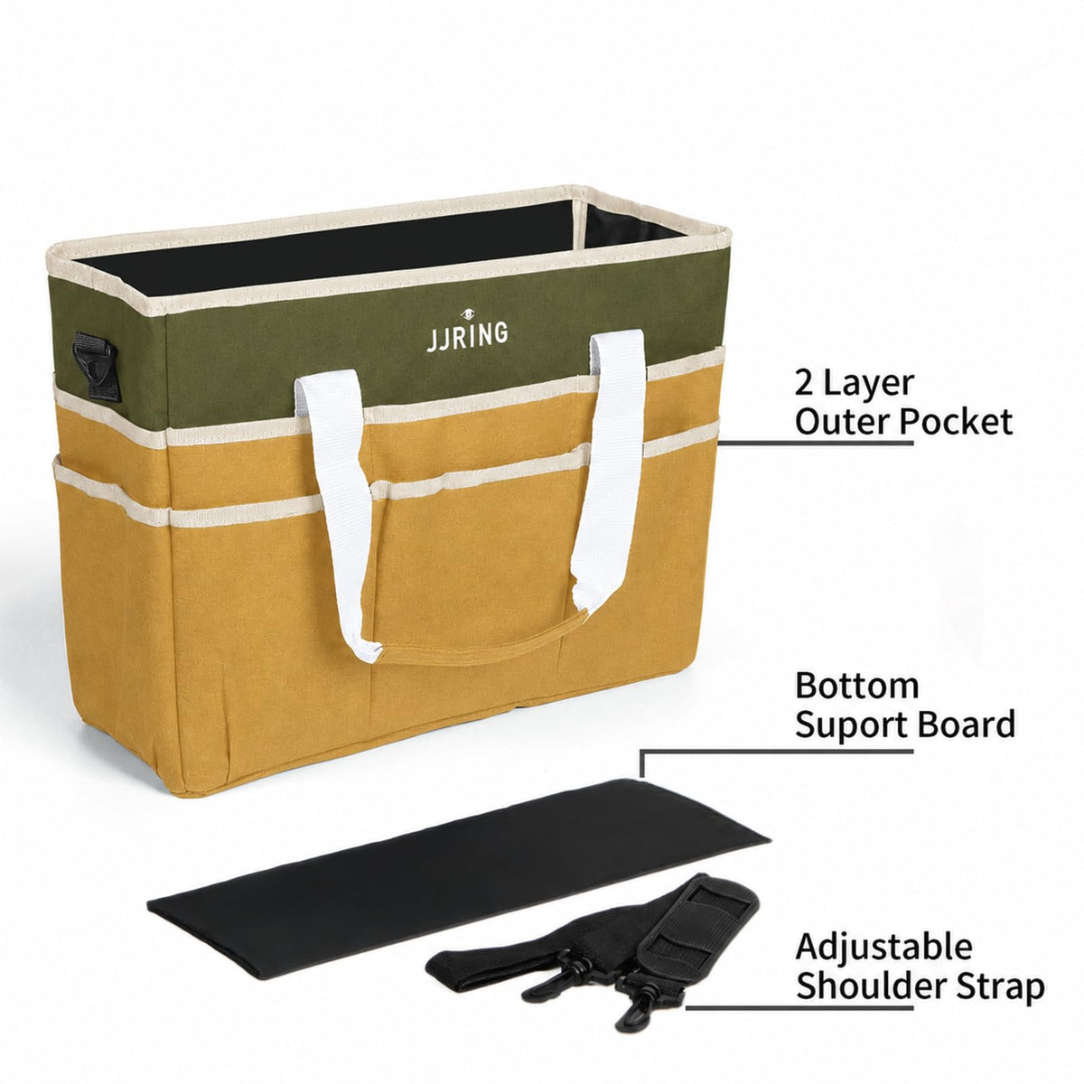 JJRING Craft Organizer Tote Bag Large Art Storage Caddy Dark Green&Brown