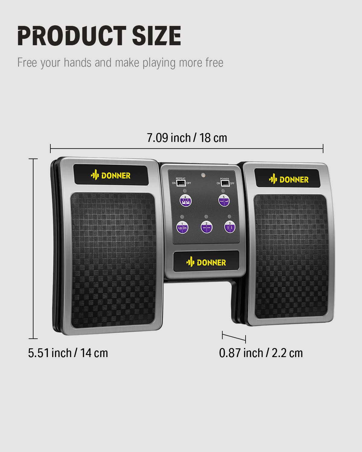 Donner Bluetooth Page Turner Pedal for Tablets and Phones Rechargeable Wireless Foot Pedal, Silver