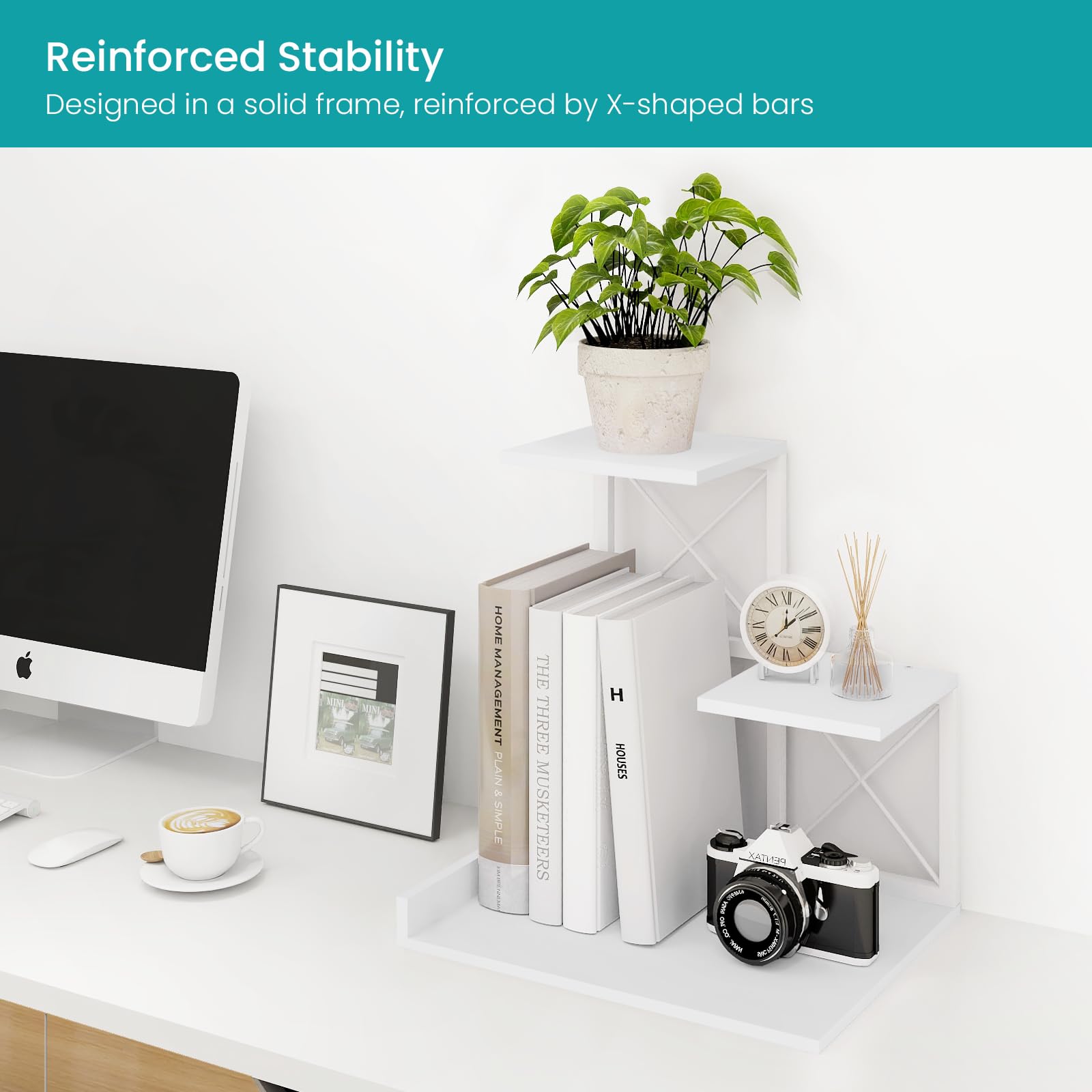ELITEROO Desk Shelf, Wood Small Bookshelf Desktop Shelves and Organizer, Freestanding 3 Tier