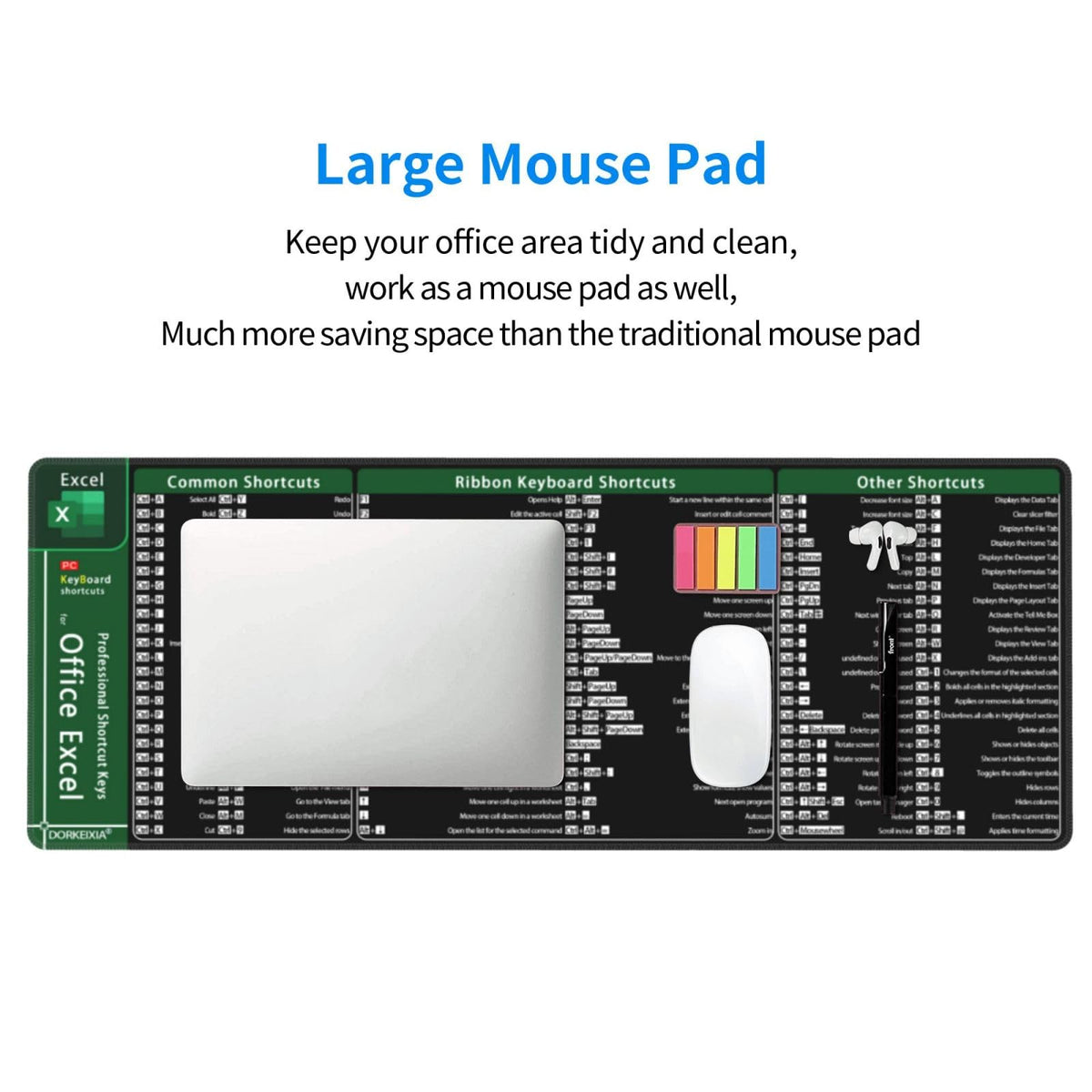 Excel Shortcuts Keys Computer Office Command Short Cut Keys Gaming Mouse Pad 31.5 X 11.8 Inch XL