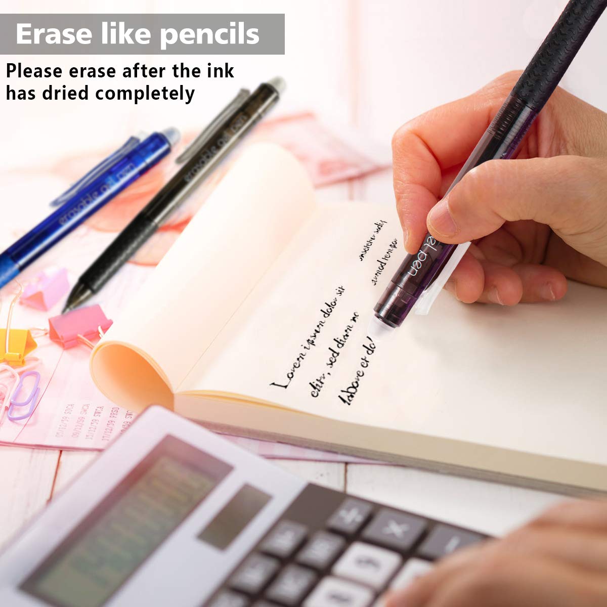 Lineon Erasable Gel Pens, 15 Pack Retractable Erasable Pens Clicker, Fine Point, Make Mistakes
