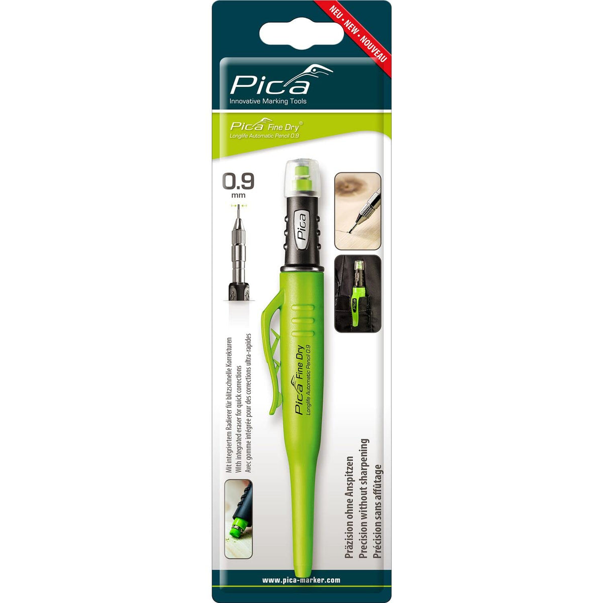 vasalat Pica Deep Hole Marker Fine-Dry 0.9, Pencil Drill Hole Marker 7070 with 5 Graphite Leads HB