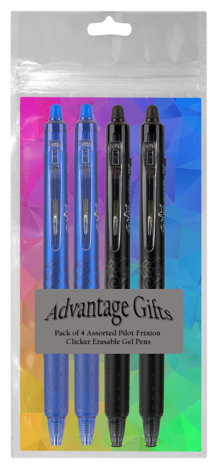 Advantage Gifts Clicker Retractable Erasable Gel Pens Fine Point (.7mm) Assorted Colors Black/Blue