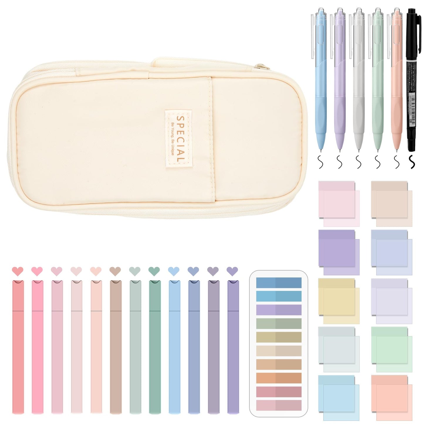 Jutom 39 Pcs Aesthetic Book Annotation Kit,Cream,Cute Style
