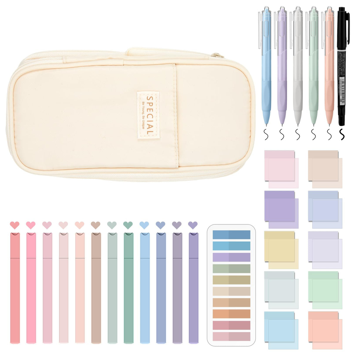 Jutom 39 Pcs Aesthetic Book Annotation Kit,Cream,Cute Style