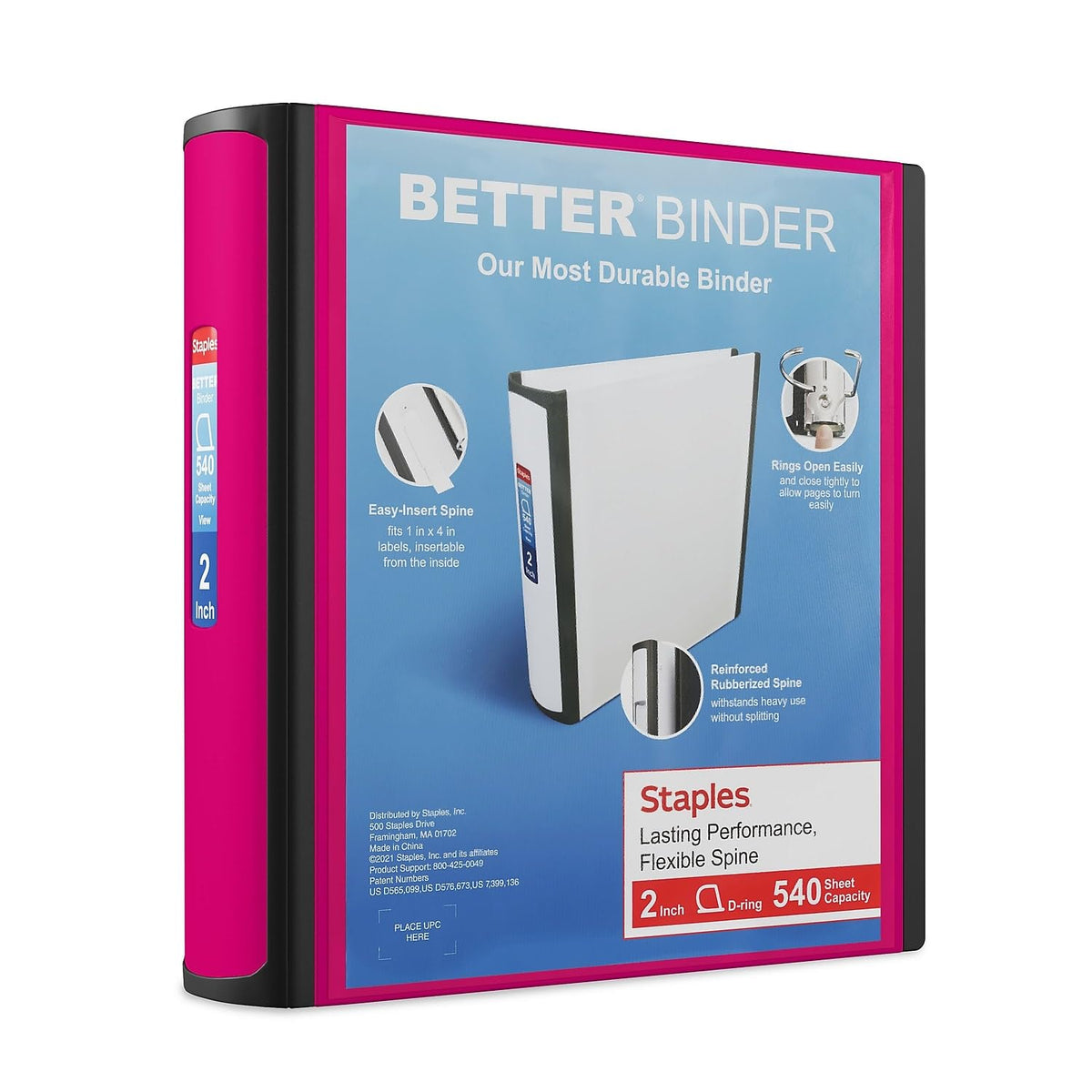 Staples Better Binder, 2-Inch D-Ring View, Pink, Holds 450 Sheets