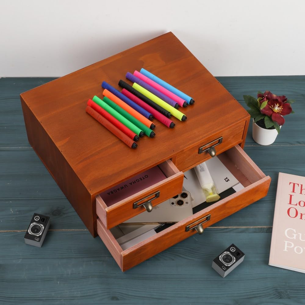 Wooden Drawers Apothecary Cabinet Brown Wood Desktop Organizer Box