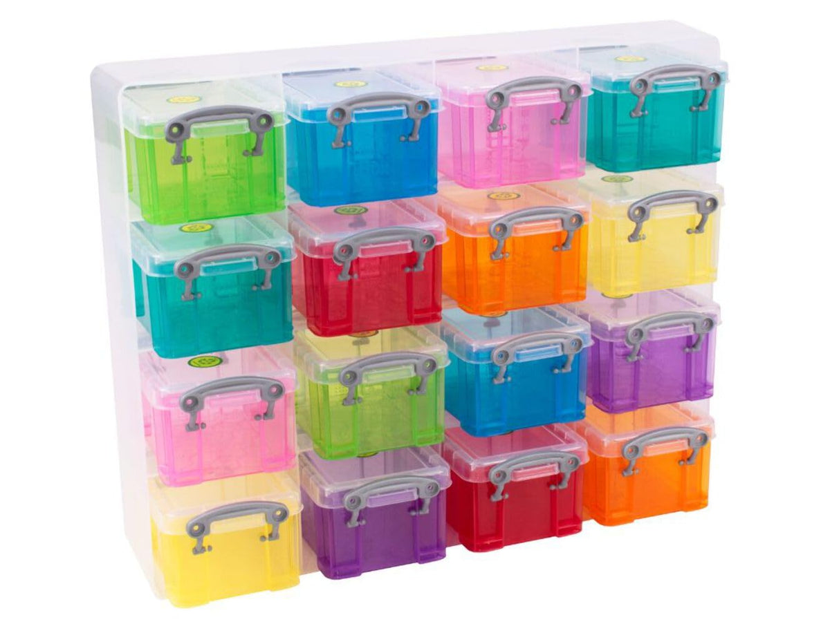 Really Useful Plastic Storage Box 0.3 Litre Organiser Pack (16 x 0.3L) Clear Frame with Clear Boxes