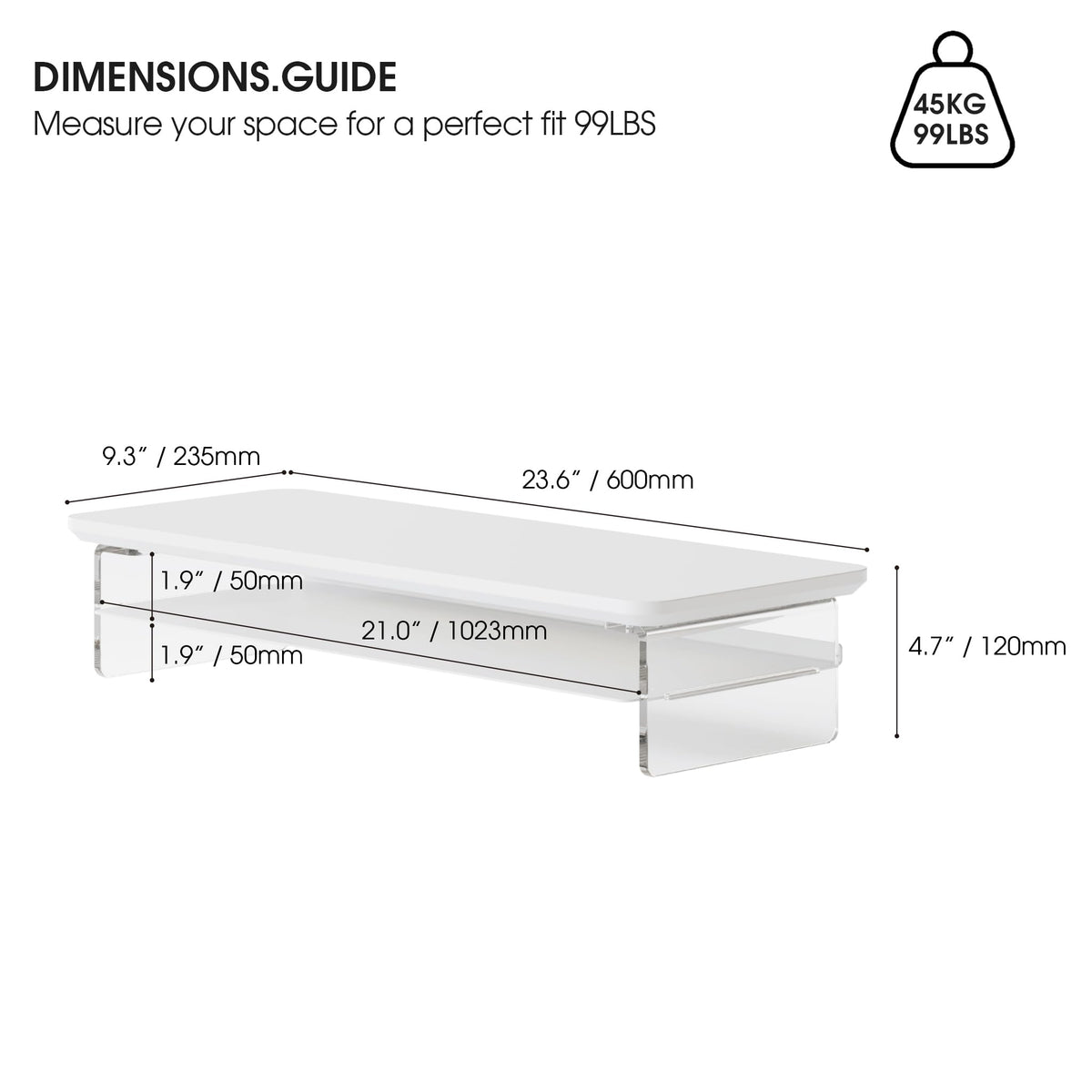 Fenge 23.6" Monitor Stand with Clear Acrylic Legs, White
