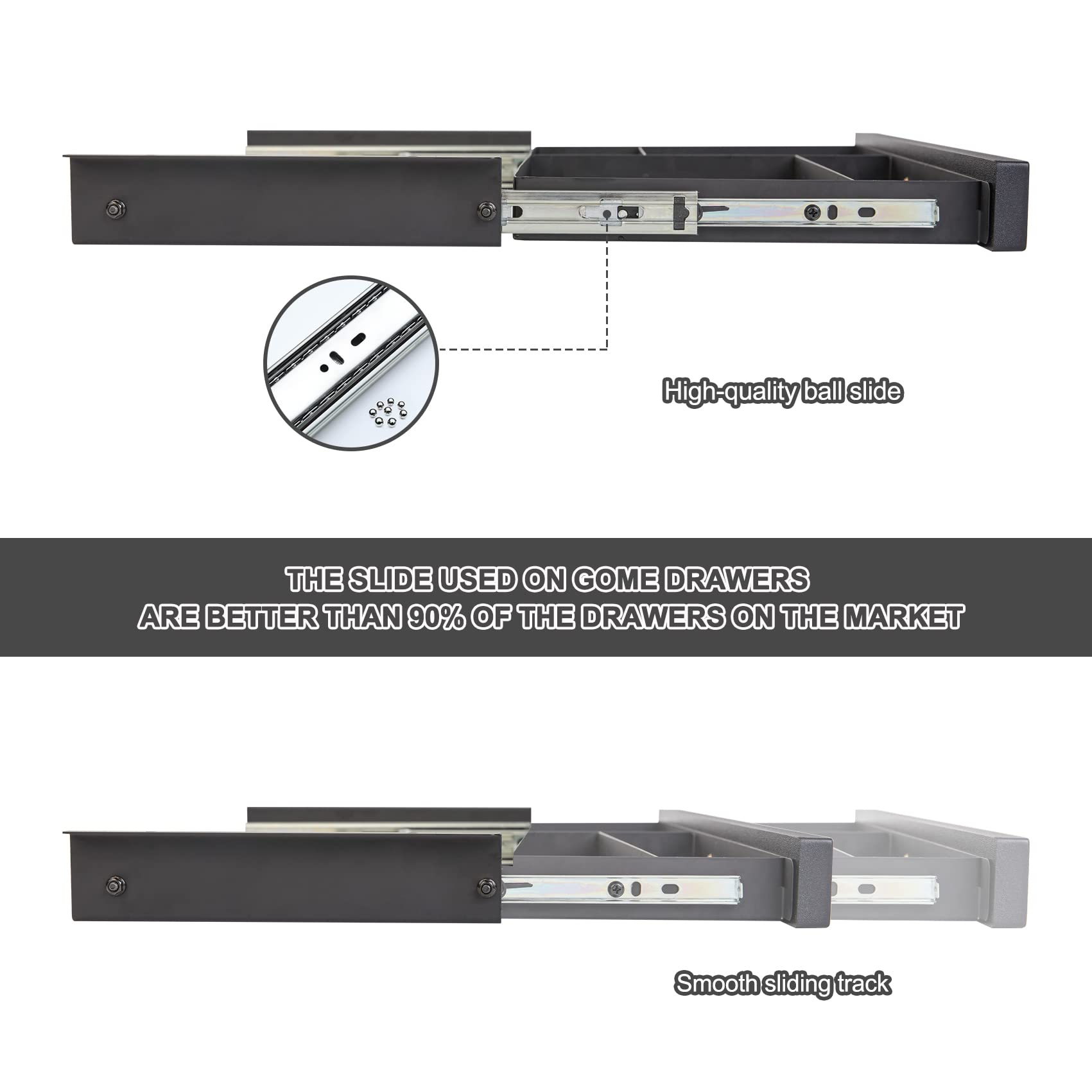GOME Under Desk Slide out Pencil Drawer with Space Divider Design for Storing Pencil and Office