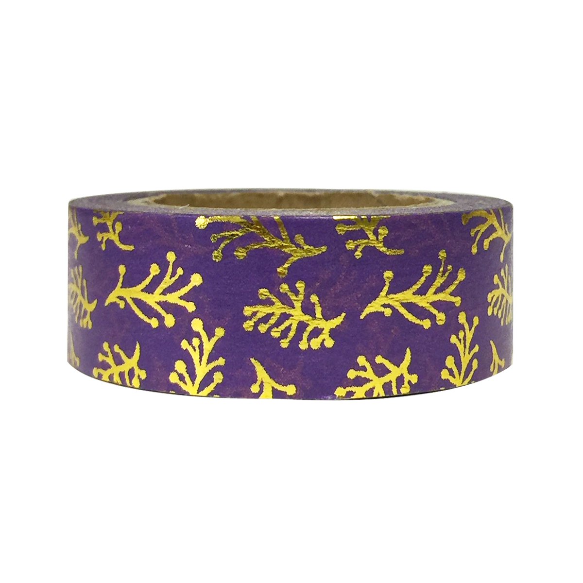 Wrapables Colorful Washi Masking Tape, Metallic Sprig on Purple