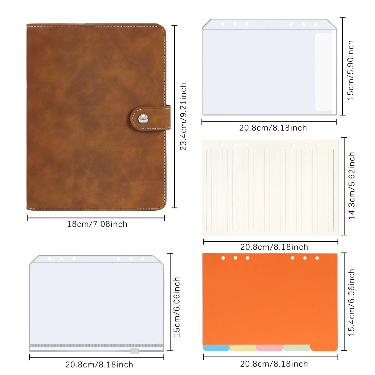 FYY A5 Binder 6 Ring - Refillable Planner Notebook 5.7”x8.3”, Brown
