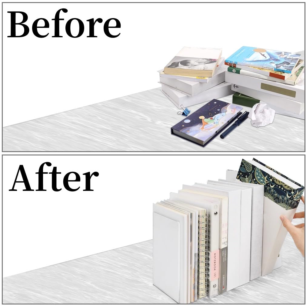 Acrylic Book Ends 8 Pcs, Clear Bookends, Bookend Organizer for Shelves
