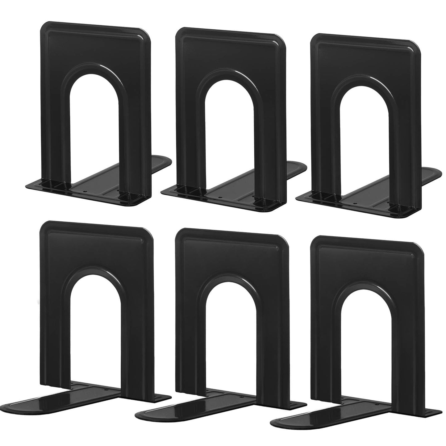HappyHapi 3 Pairs Book Ends, Heavy Duty Bookends for Shelves, Black