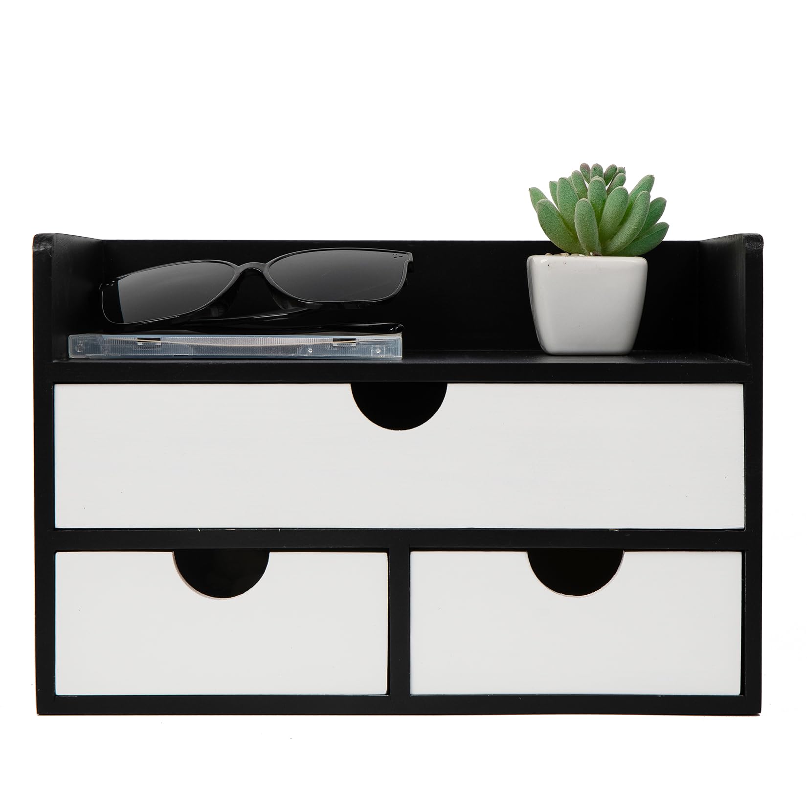 Rustic Wood Desk Organizer with Drawers,3-Drawer Desktop Storage Box