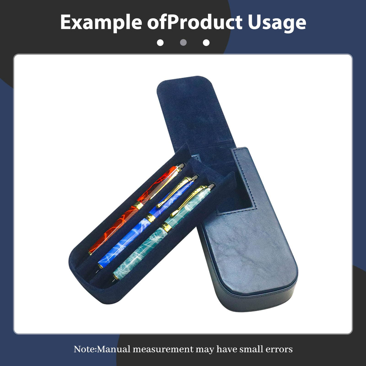 MIVLXLX 3 Slot Fountain Pen Case, Handmade Magnetic,Christmas Gift (blue)