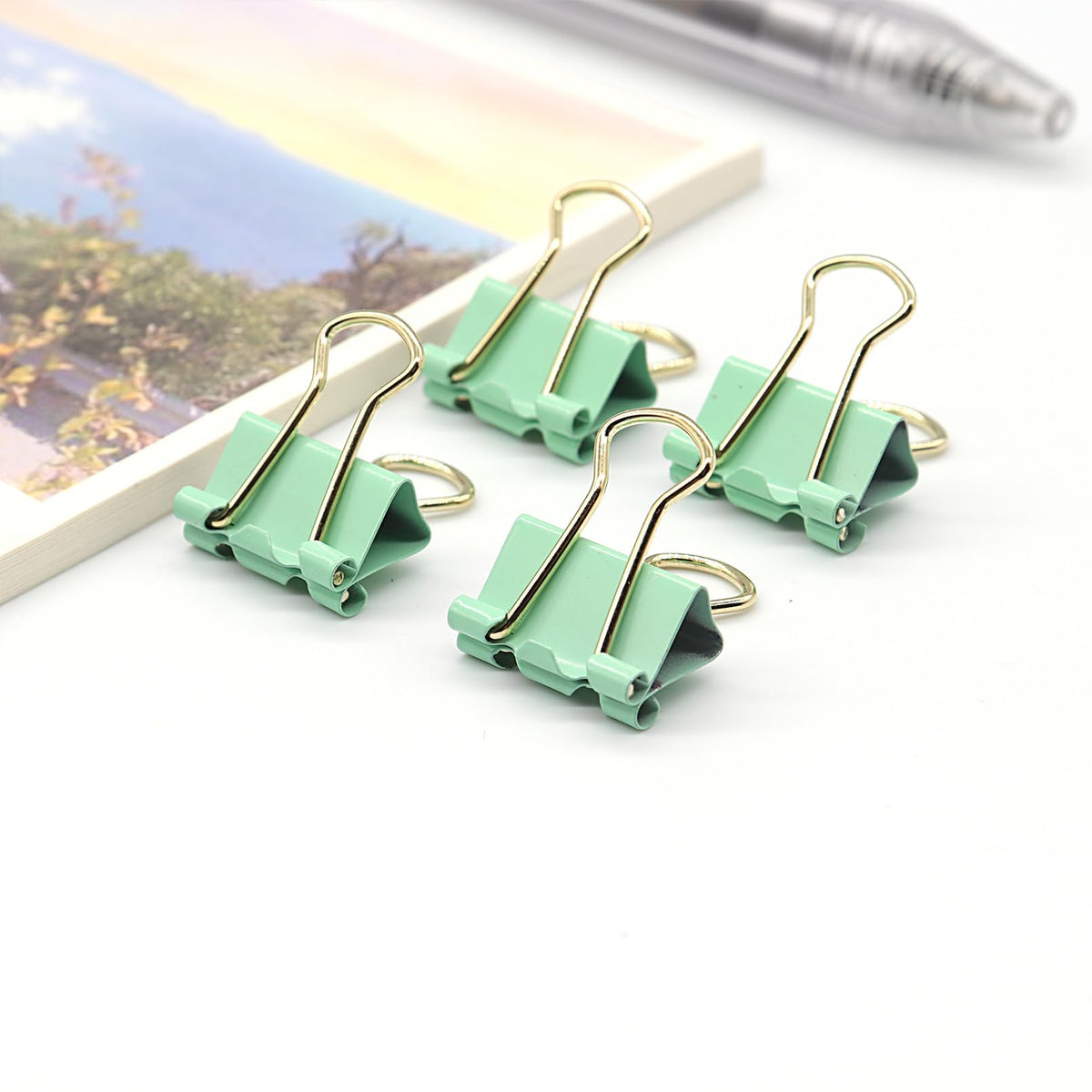 Light Green Binder Clips, Mini Paper Clip, Small Paper Clamps 15mm (5/8 inch), 100 Pack Micro Size