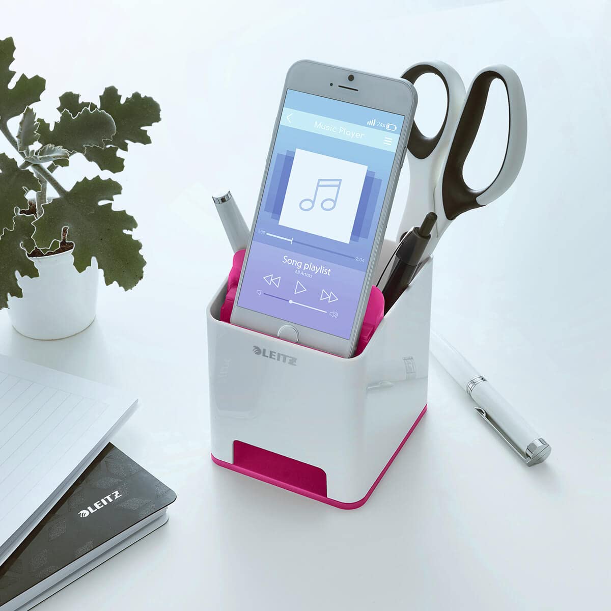 Leitz Sound Pen Holder, Phone Amplifier, Wow Range, White/Metallic Pink,53631023