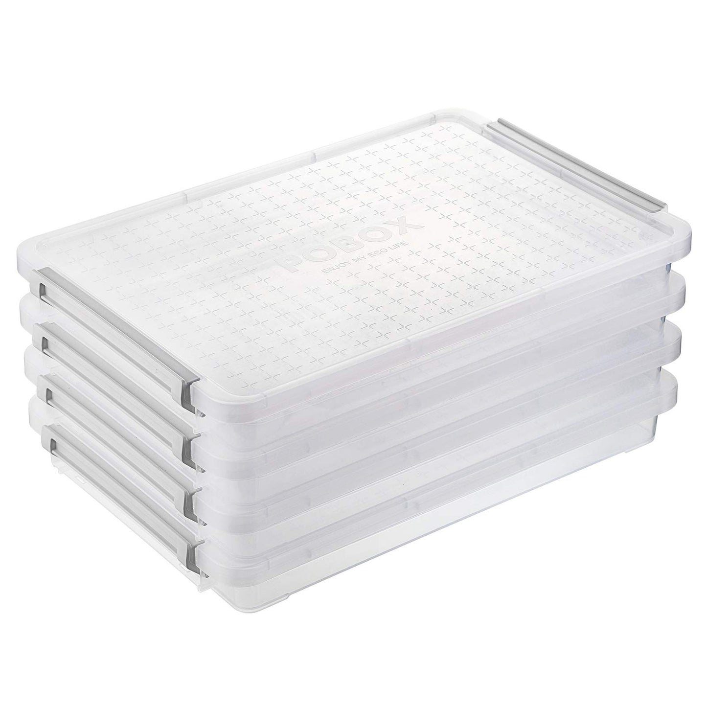 BTSKY 4 Pack A4 Plus Clear Plastic Stackable Storage Box Desk Paper Magazine Container with Buckle