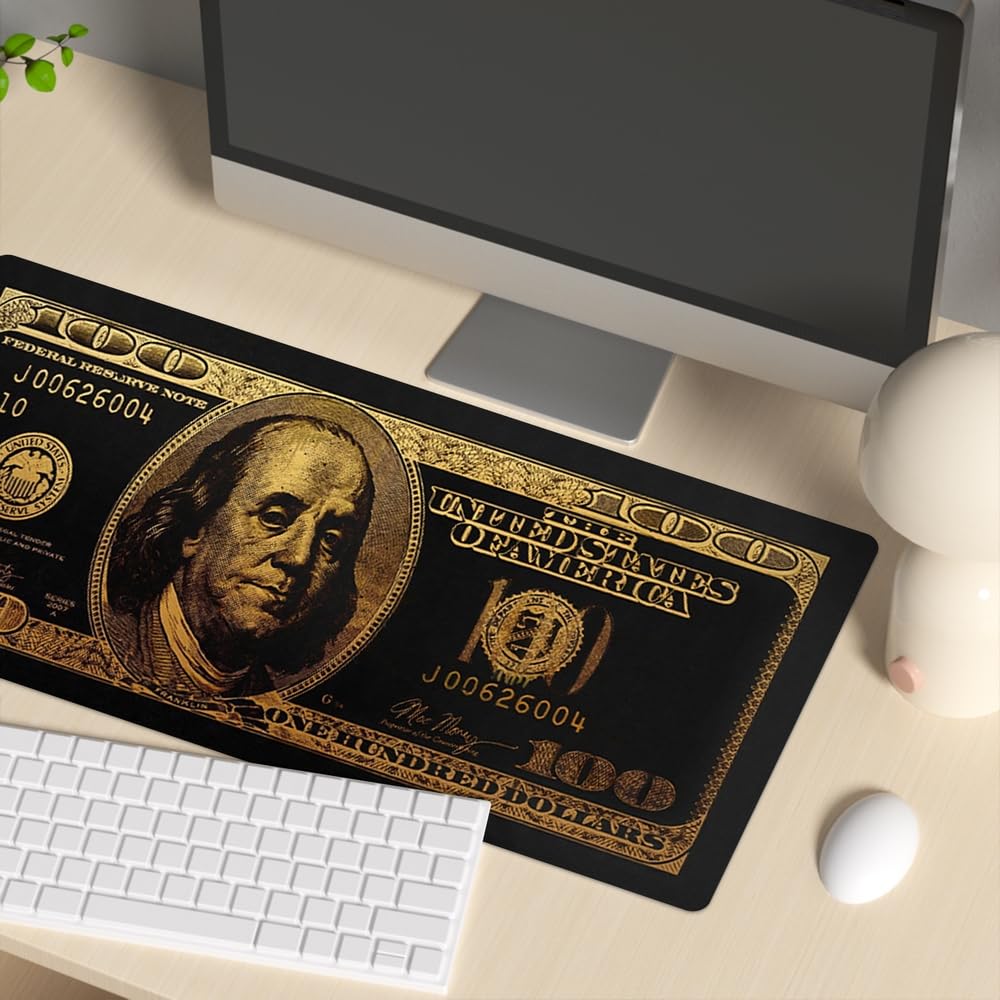 Reateforin Black Money Rectangle Mouse Pad Non Slip Rubber Base Cool Funny US Dollar Full Desk