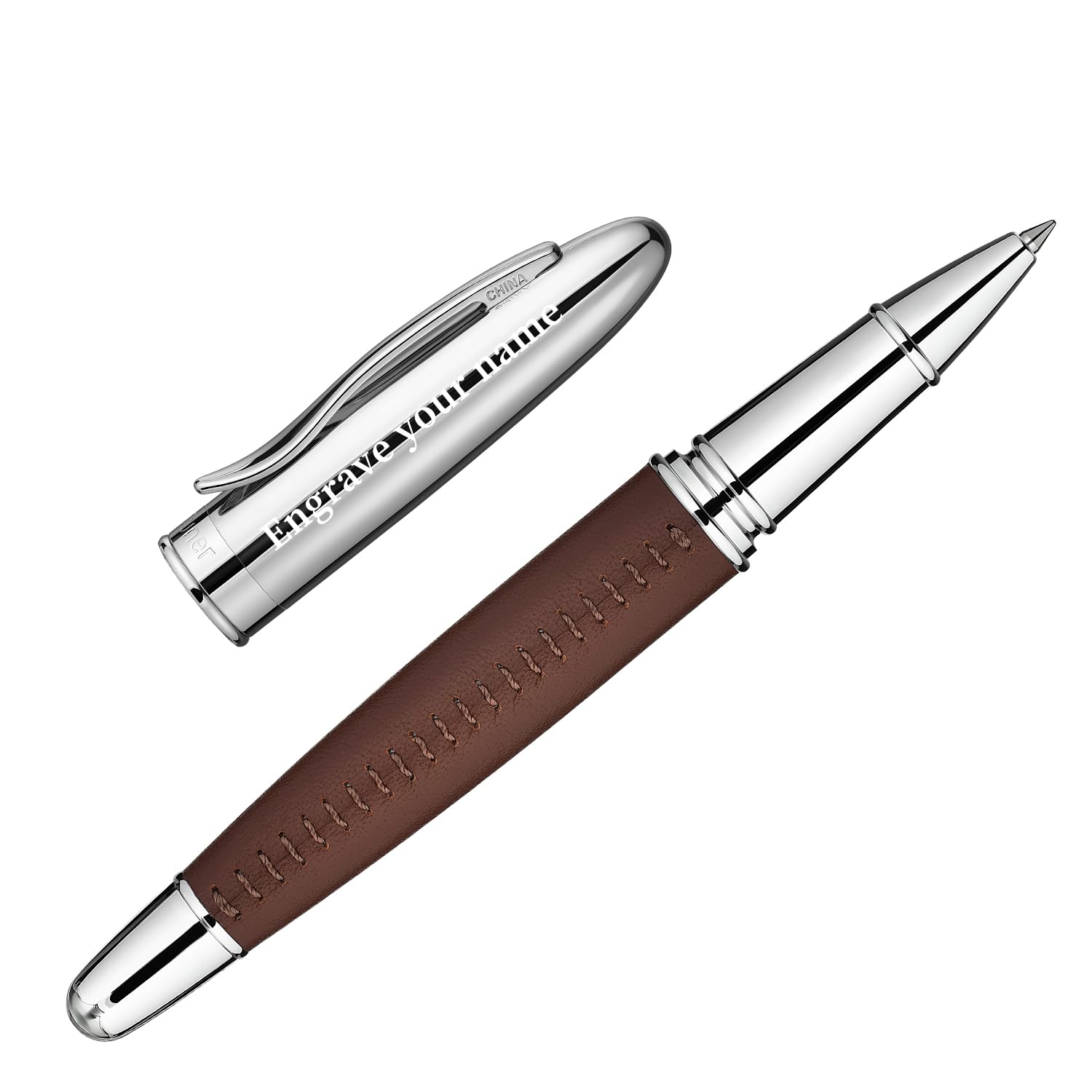 BEILUNER 318 Luxury Personalized Pen, Hand-Stitched Premium Brown Leather
