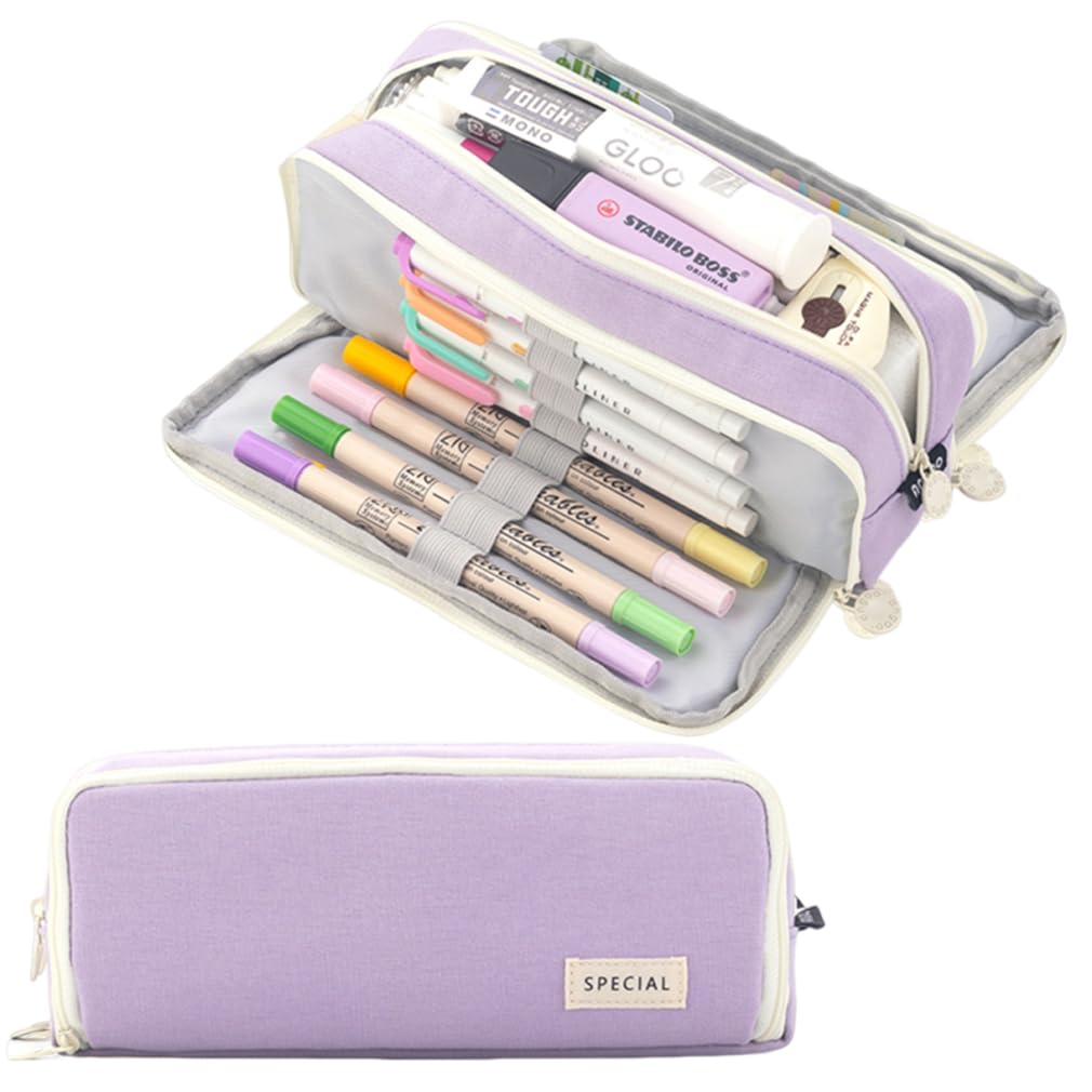 iSuperb 3 Compartments Pencil Case Big Capacity Pencil Pouch Oxford Pen Bag Holder Stationery