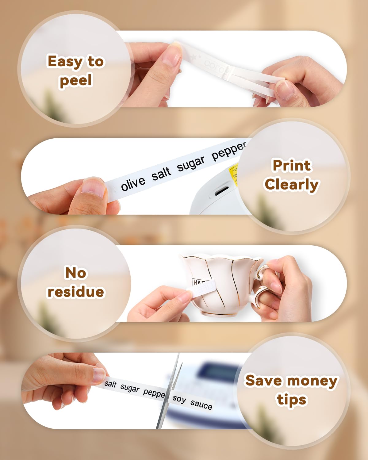 TZe-221 TZe221 Replacement for Brother TZe TZ Tape 9mm 0.35 Laminated White