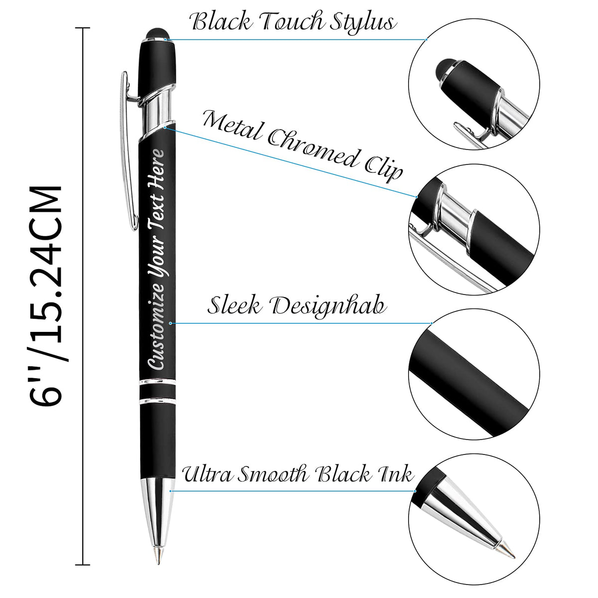 YanNanKe 12 PCS Custom Pens Personalized Bulk, Customized Engraving Ballpoint Pens with Stylus Name