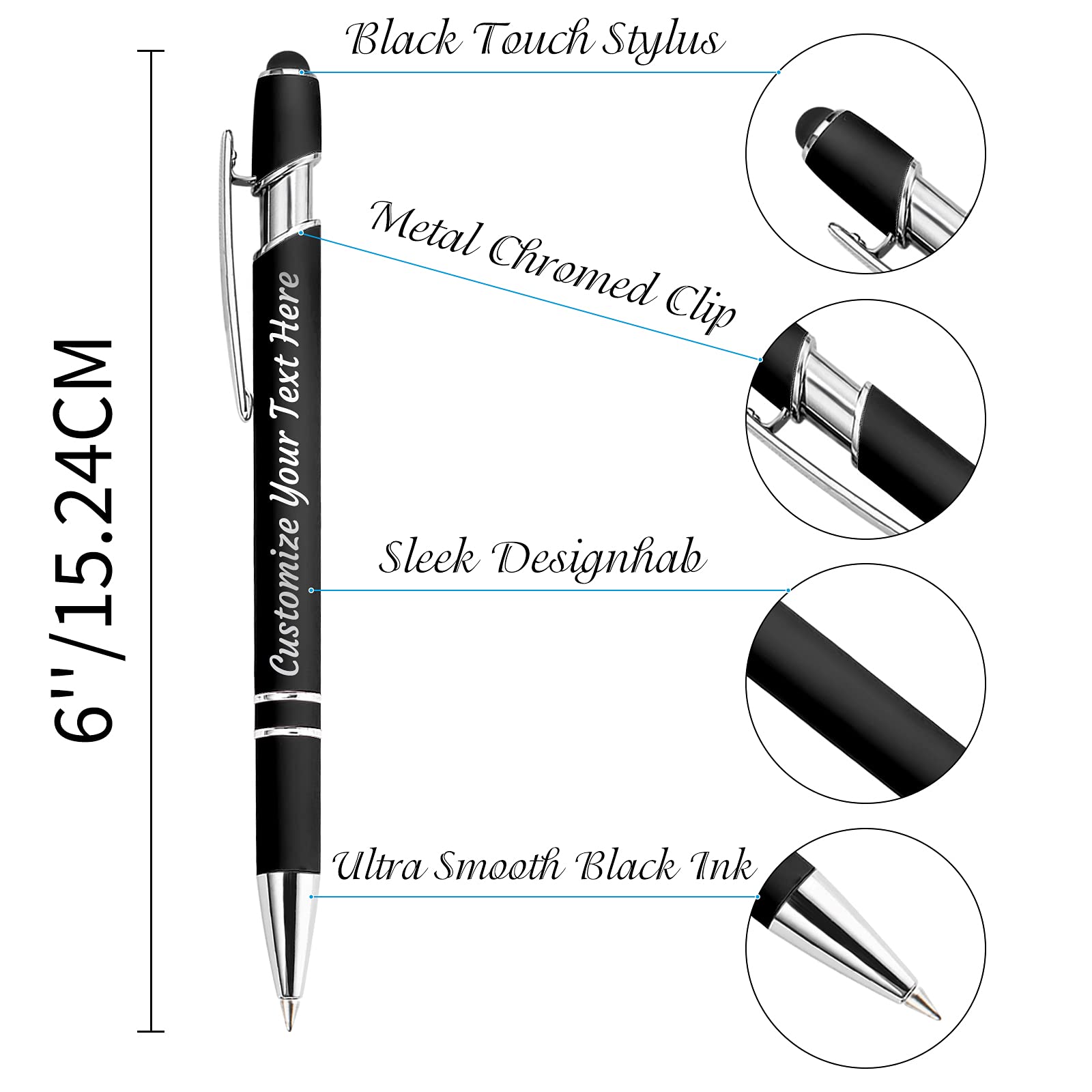 12 PCS Custom Pens Personalized Bulk, Customized Engraving Ballpoint Pens with Stylus Name or Text