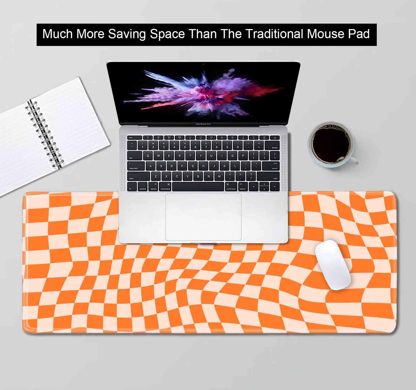 SXCKANG Orange Checkered Desk Pad, Boho Pattern Extra Large Mouse Pad, Desk Protector Pad, Writing