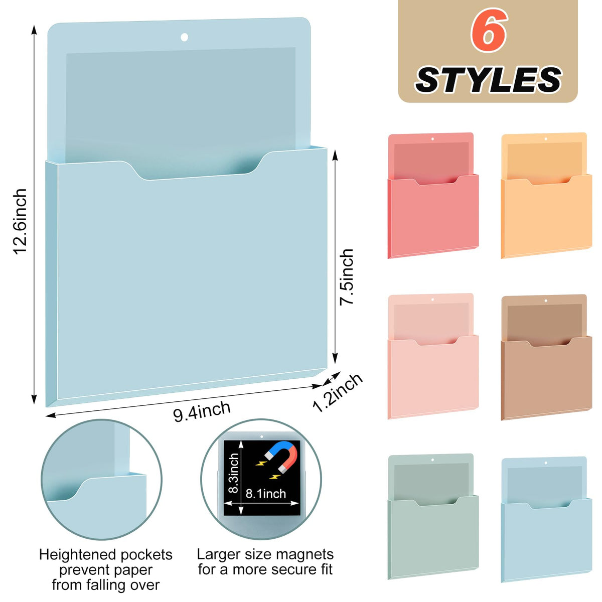 Fuutreo Magnetic Wall File Holder,6pcs,Light Vintage,Vertical-large