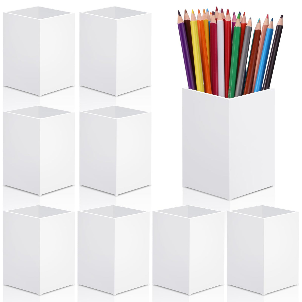 AFOROEOA 10Pack White Acrylic Pen Holder, Desktop Pencil Organizer Makeup Brush Holder Acrylic