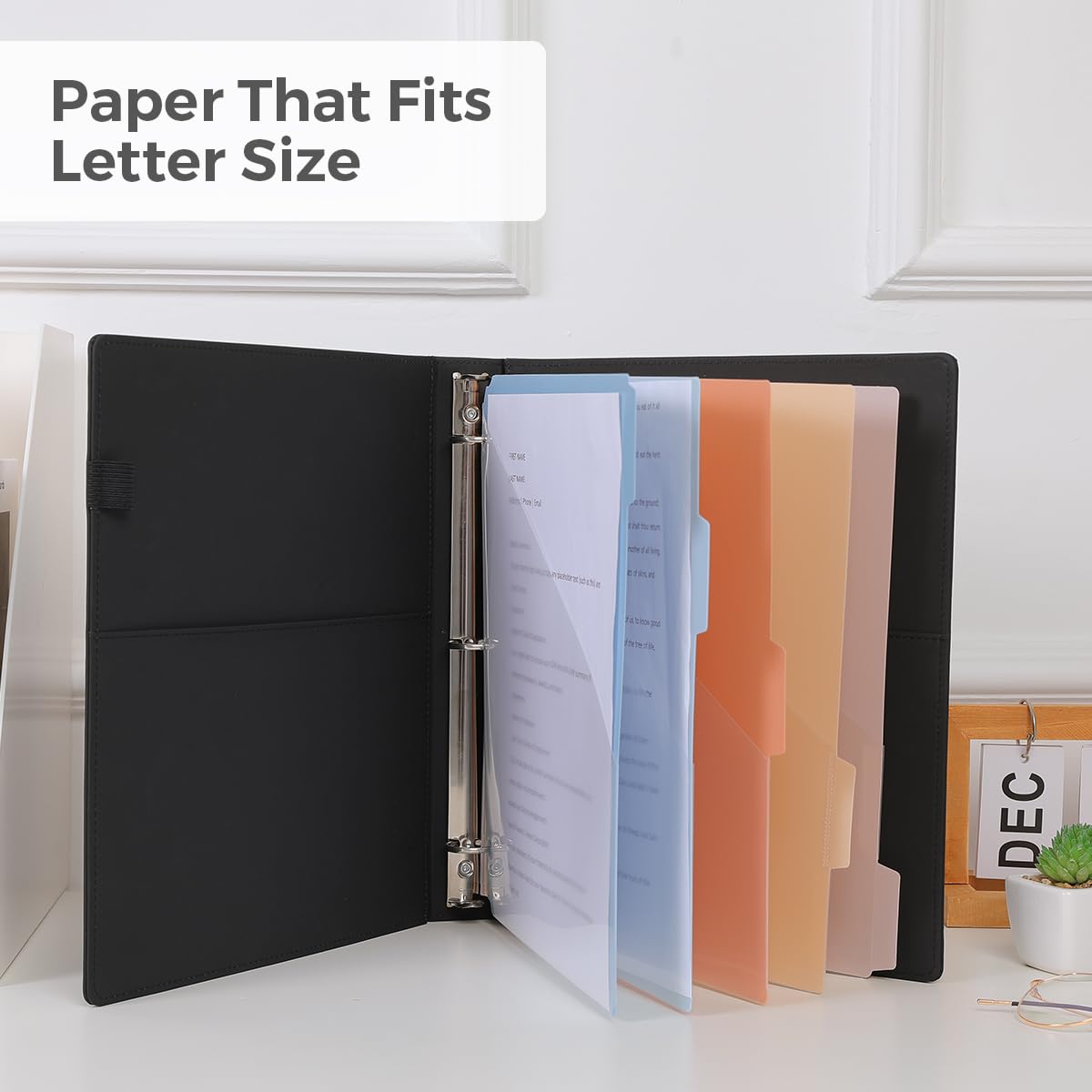 SKYDUE 3 Ring Binder with Clipboard, 11.7" × 10.2" Faux Leather Binder