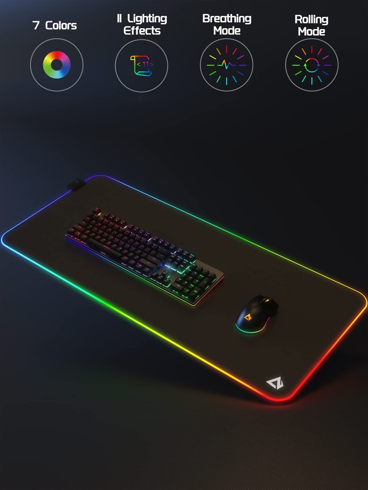 EASEMO Gaming Mouse Pad, RGB Mouse Mat XXL Large (35.4 x 15.75 in) with 7 LED Colors 11 Lighting