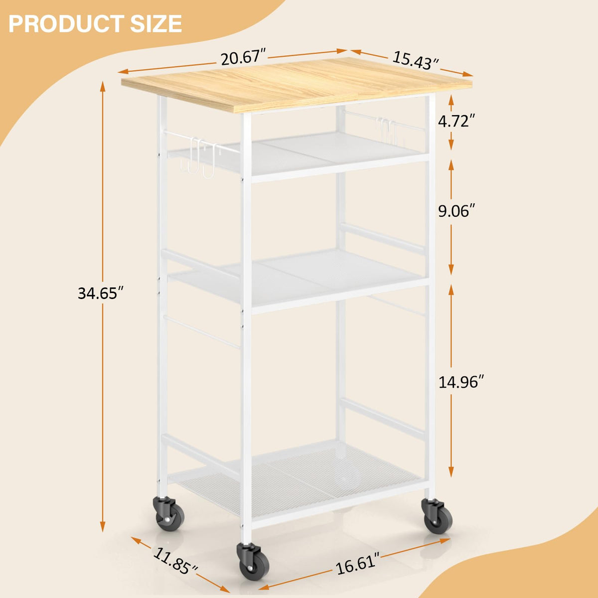ThreeHio Rolling Kitchen Microwave Cart, 4 Tier Microwave Table Stand with Storage, Kitchen Storage