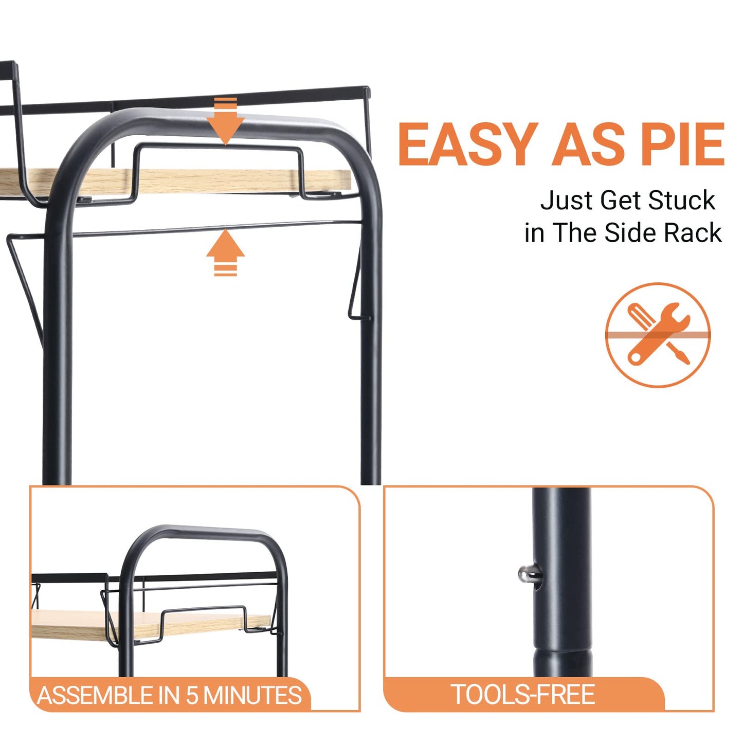 KINGRACK 4-Tier Rolling Cart,Metal Utility Cart with Wooden Tabletop,Easy Assemble Mobile Storage