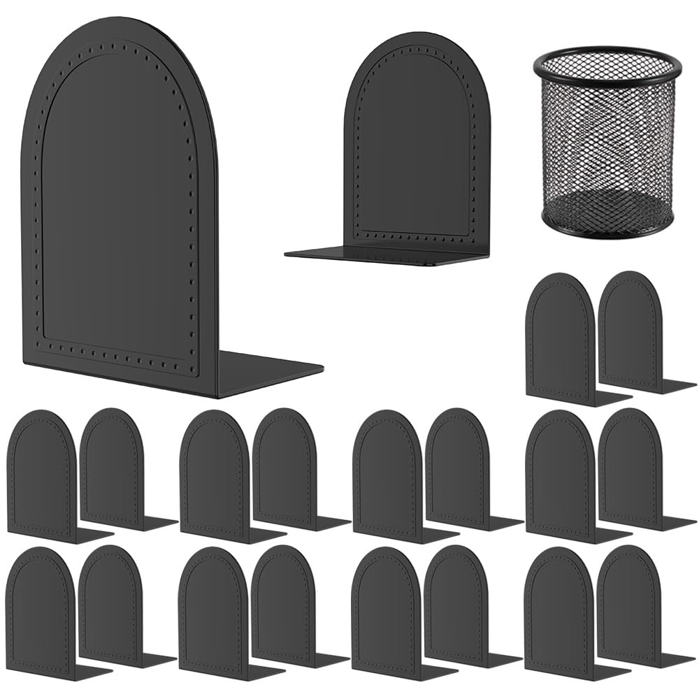 10 Pair Bookends Metal Book Ends Universal Economy Bookends (Black, 10 Pair)