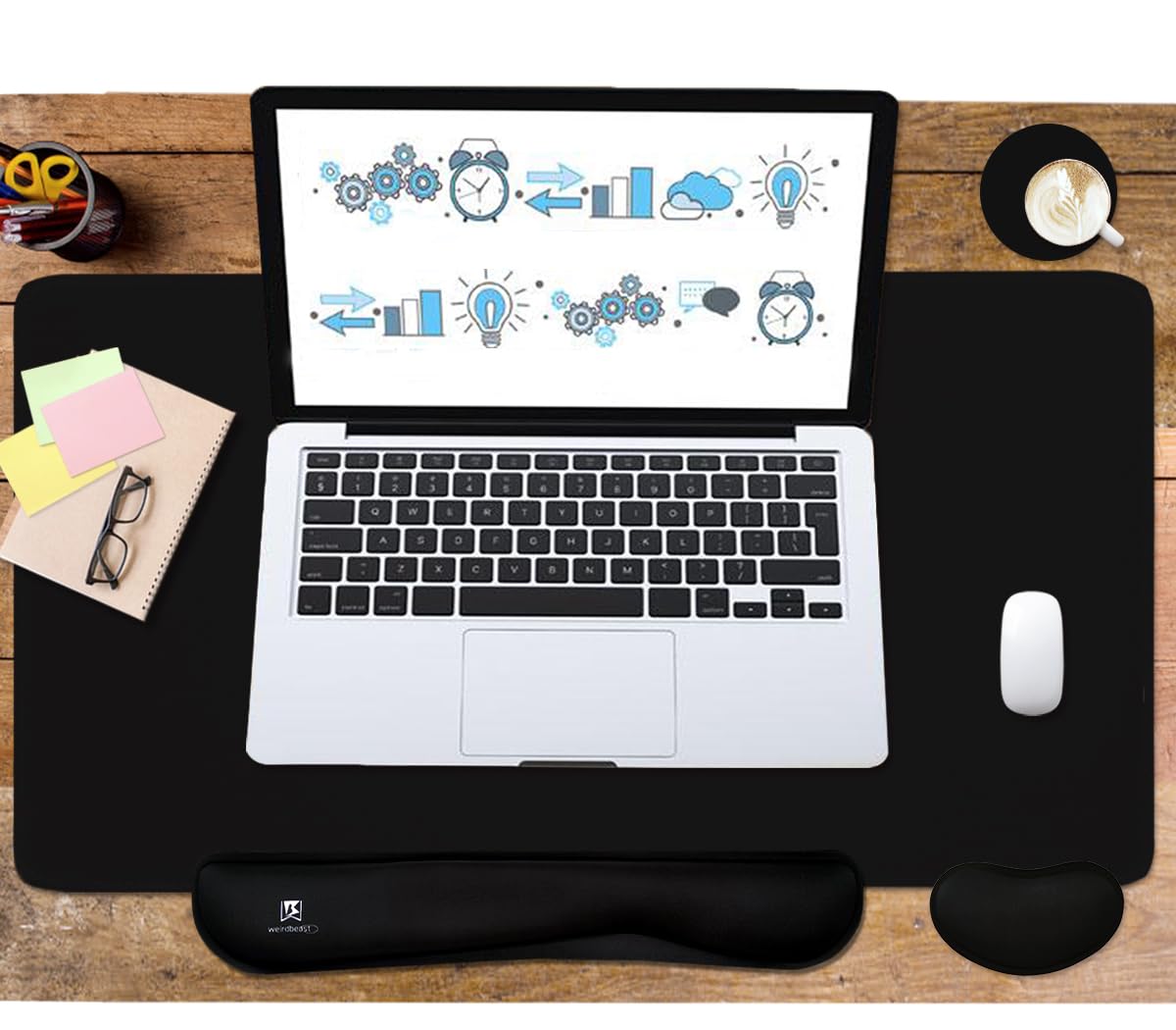 4-in-1 Large Gaming Mouse Pad, Keyboard Wrist Rest Pad & Wrist Support Mousepad Set, Extended Desk