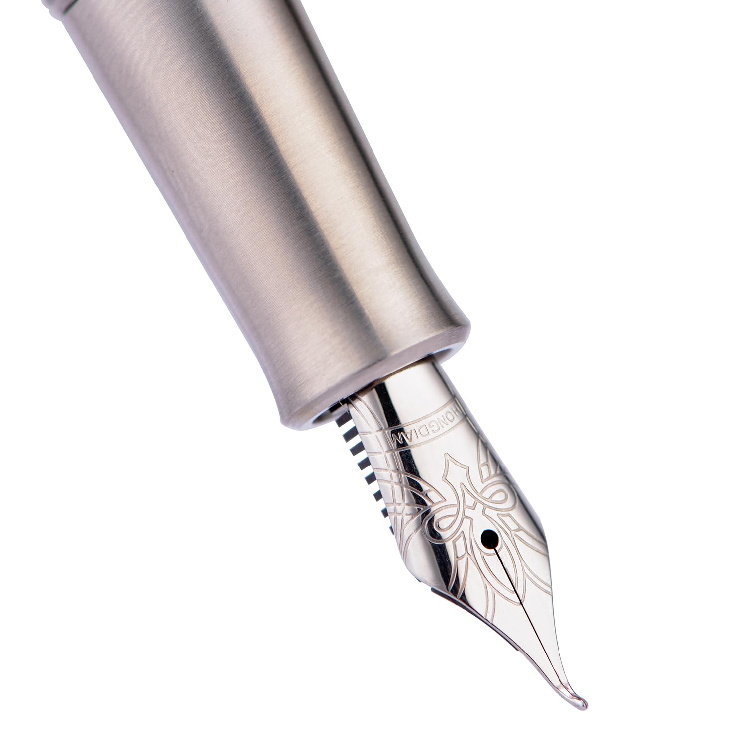 HONG DIAN M2 Titanium Mini Fountain Pen, Bent Nib & Sleek Shape Metal Short Pocket Travel Pen