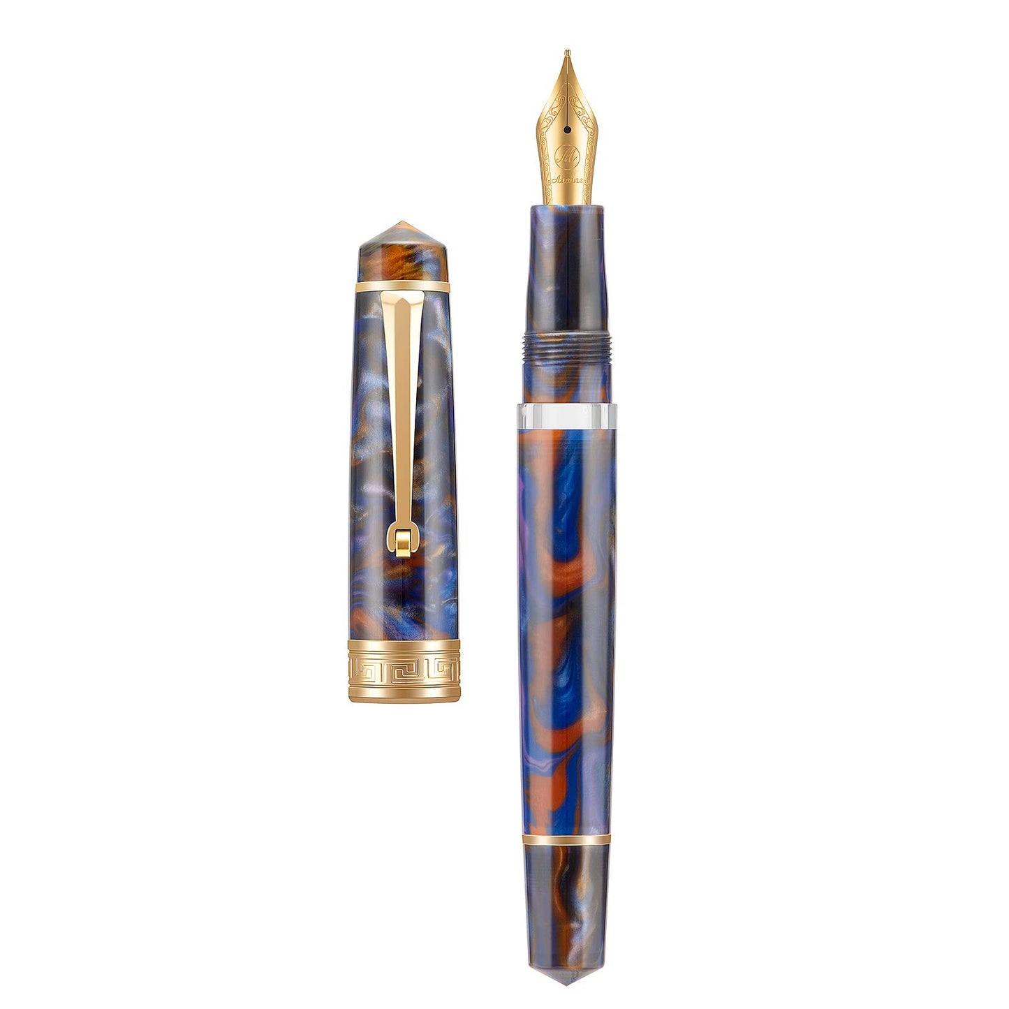 Asvine P20 Piston Fountain Pen Purple Resin, Iridium Medium Nib Gold Trim Business Signature